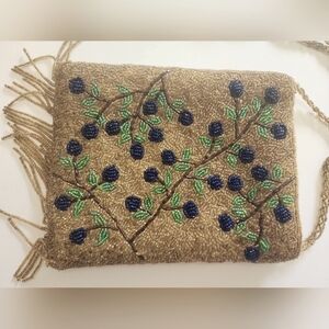 VINTAGE Embellished Beaded Women's Bag - Brown and Green